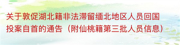 关于敦促湖北籍非法滞留缅北地区人员回国投案自首的通告（附仙桃籍第三批人员信息）