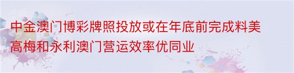 中金澳门博彩牌照投放或在年底前完成料美高梅和永利澳门营运效率优同业