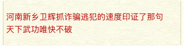 河南新乡卫辉抓诈骗逃犯的速度印证了那句天下武功唯快不破