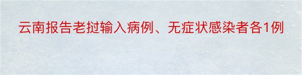 云南报告老挝输入病例、无症状感染者各1例