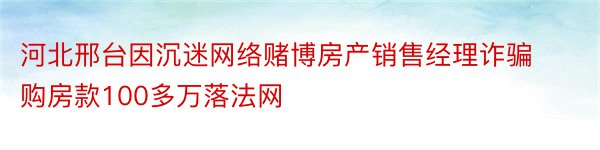 河北邢台因沉迷网络赌博房产销售经理诈骗购房款100多万落法网