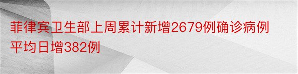 菲律宾卫生部上周累计新增2679例确诊病例平均日增382例