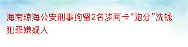 海南琼海公安刑事拘留2名涉两卡“跑分”洗钱犯罪嫌疑人