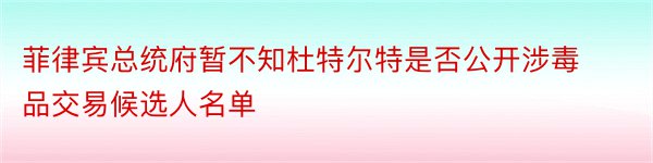 菲律宾总统府暂不知杜特尔特是否公开涉毒品交易候选人名单