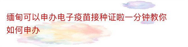 缅甸可以申办电子疫苗接种证啦一分钟教你如何申办