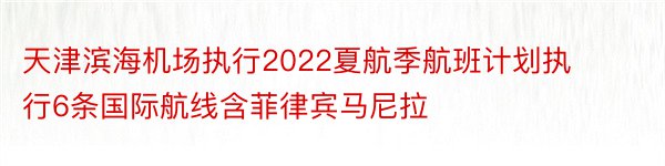 天津滨海机场执行2022夏航季航班计划执行6条国际航线含菲律宾马尼拉