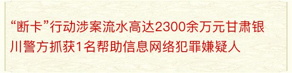 “断卡”行动涉案流水高达2300余万元甘肃银川警方抓获1名帮助信息网络犯罪嫌疑人