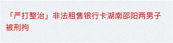 「严打整治」非法租售银行卡湖南邵阳两男子被刑拘