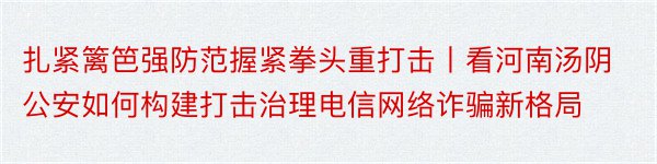 扎紧篱笆强防范握紧拳头重打击丨看河南汤阴公安如何构建打击治理电信网络诈骗新格局