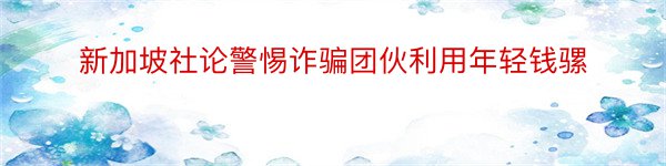 新加坡社论警惕诈骗团伙利用年轻钱骡