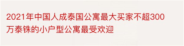 2021年中国人成泰国公寓最大买家不超300万泰铢的小户型公寓最受欢迎