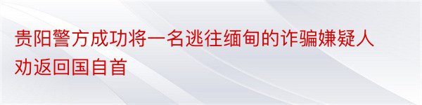 贵阳警方成功将一名逃往缅甸的诈骗嫌疑人劝返回国自首