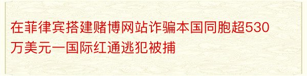 在菲律宾搭建赌博网站诈骗本国同胞超530万美元一国际红通逃犯被捕