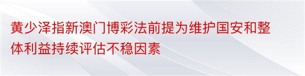 黄少泽指新澳门博彩法前提为维护国安和整体利益持续评估不稳因素