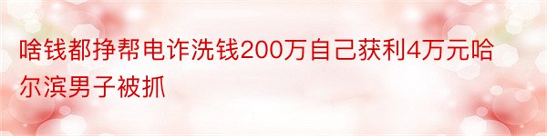 啥钱都挣帮电诈洗钱200万自己获利4万元哈尔滨男子被抓