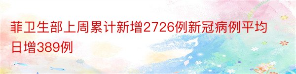 菲卫生部上周累计新增2726例新冠病例平均日增389例