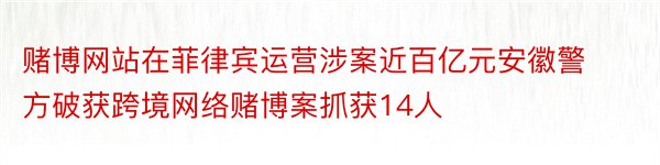 赌博网站在菲律宾运营涉案近百亿元安徽警方破获跨境网络赌博案抓获14人