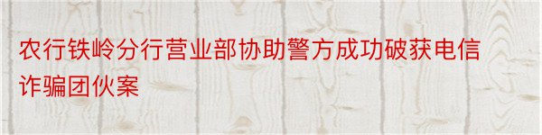 农行铁岭分行营业部协助警方成功破获电信诈骗团伙案