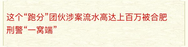 这个“跑分”团伙涉案流水高达上百万被合肥刑警“一窝端”