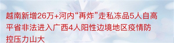 越南新增26万+河内“再炸”走私冻品5人自高平省非法进入广西4人阳性边境地区疫情防控压力山大