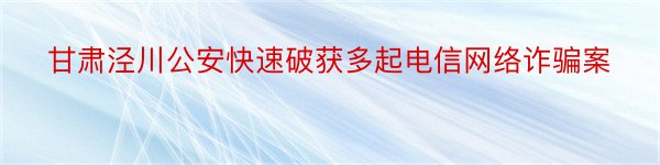 甘肃泾川公安快速破获多起电信网络诈骗案