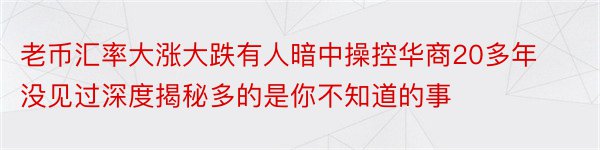 老币汇率大涨大跌有人暗中操控华商20多年没见过深度揭秘多的是你不知道的事