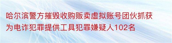 哈尔滨警方摧毁收购贩卖虚拟账号团伙抓获为电诈犯罪提供工具犯罪嫌疑人102名