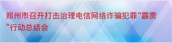 郑州市召开打击治理电信网络诈骗犯罪“霹雳”行动总结会