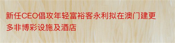 新任CEO倡攻年轻富裕客永利拟在澳门建更多非博彩设施及酒店