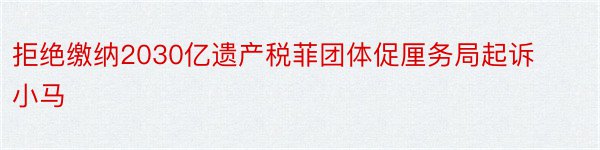 拒绝缴纳2030亿遗产税菲团体促厘务局起诉小马