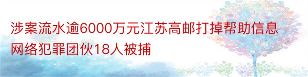 涉案流水逾6000万元江苏高邮打掉帮助信息网络犯罪团伙18人被捕