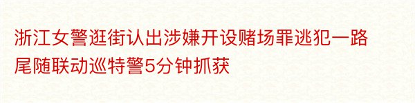 浙江女警逛街认出涉嫌开设赌场罪逃犯一路尾随联动巡特警5分钟抓获