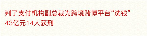 判了支付机构副总裁为跨境赌博平台“洗钱”43亿元14人获刑