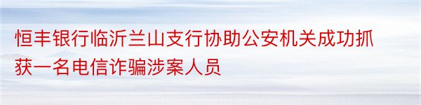 恒丰银行临沂兰山支行协助公安机关成功抓获一名电信诈骗涉案人员