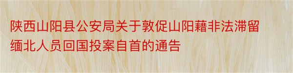 陕西山阳县公安局关于敦促山阳藉非法滞留缅北人员回国投案自首的通告