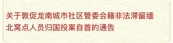 关于敦促龙南城市社区管委会籍非法滞留缅北窝点人员归国投案自首的通告