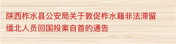 陕西柞水县公安局关于敦促柞水籍非法滞留缅北人员回国投案自首的通告