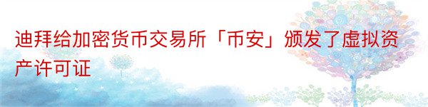 迪拜给加密货币交易所「币安」颁发了虚拟资产许可证