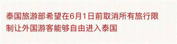 泰国旅游部希望在6月1日前取消所有旅行限制让外国游客能够自由进入泰国