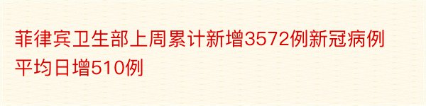 菲律宾卫生部上周累计新增3572例新冠病例平均日增510例