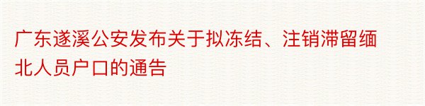 广东遂溪公安发布关于拟冻结、注销滞留缅北人员户口的通告