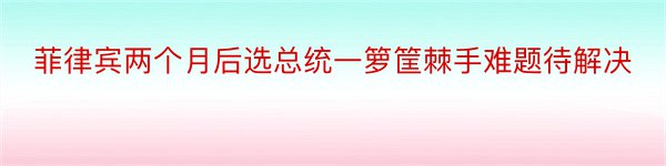 菲律宾两个月后选总统一箩筐棘手难题待解决