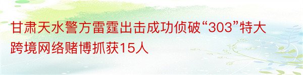 甘肃天水警方雷霆出击成功侦破“303”特大跨境网络赌博抓获15人