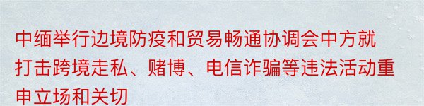 中缅举行边境防疫和贸易畅通协调会中方就打击跨境走私、赌博、电信诈骗等违法活动重申立场和关切