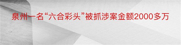 泉州一名“六合彩头”被抓涉案金额2000多万