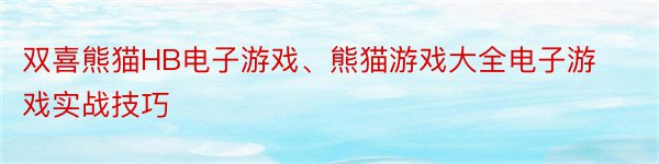 双喜熊猫HB电子游戏、熊猫游戏大全电子游戏实战技巧