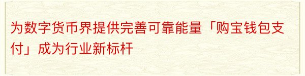 为数字货币界提供完善可靠能量「购宝钱包支付」成为行业新标杆